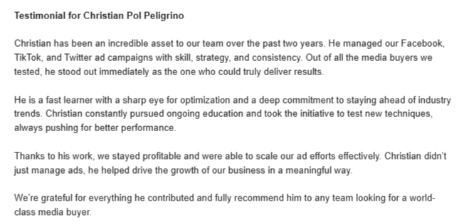 Real client testimonial screenshot 7